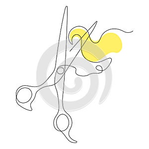 Scissors cut off the curl. Hairdressing services